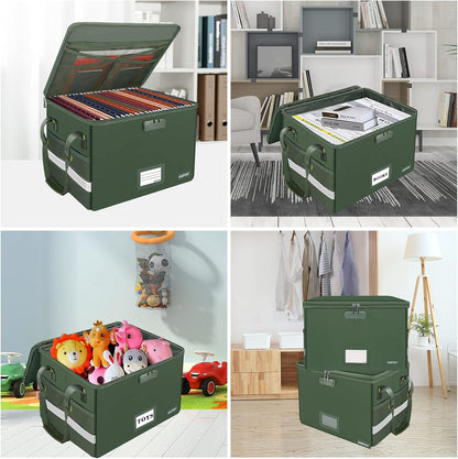 File Box with Lock,Fireproof Document Box with Zipper＆Pockets,Collapsible File Organizer Filing Storage Cabinet with Handle,Portable Home Office Safe for Hanging Letter/Legal Folder,Black