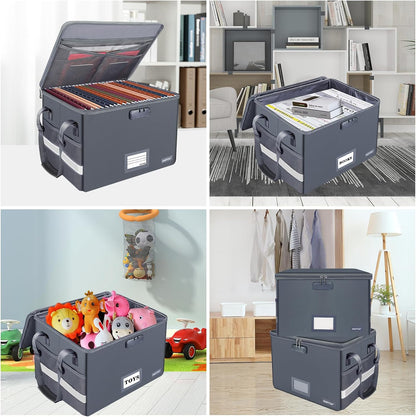 File Box with Lock,Fireproof Document Box with Zipper＆Pockets,Collapsible File Organizer Filing Storage Cabinet with Handle,Portable Home Office Safe for Hanging Letter/Legal Folder,Black