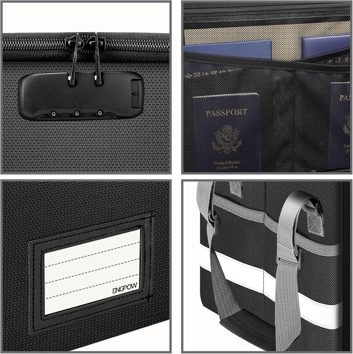 File Box with Lock,Fireproof Document Box with Zipper＆Pockets,Collapsible File Organizer Filing Storage Cabinet with Handle,Portable Home Office Safe for Hanging Letter/Legal Folder,Black