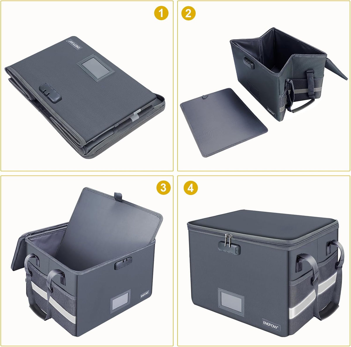File Box with Lock,Fireproof Document Box with Zipper＆Pockets,Collapsible File Organizer Filing Storage Cabinet with Handle,Portable Home Office Safe for Hanging Letter/Legal Folder,Black
