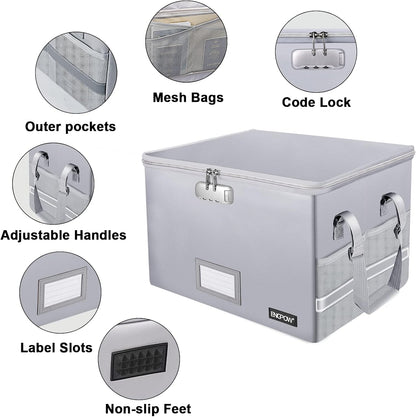 File Box with Lock,Fireproof Document Box with Zipper＆Pockets,Collapsible File Organizer Filing Storage Cabinet with Handle,Portable Home Office Safe for Hanging Letter/Legal Folder,Black