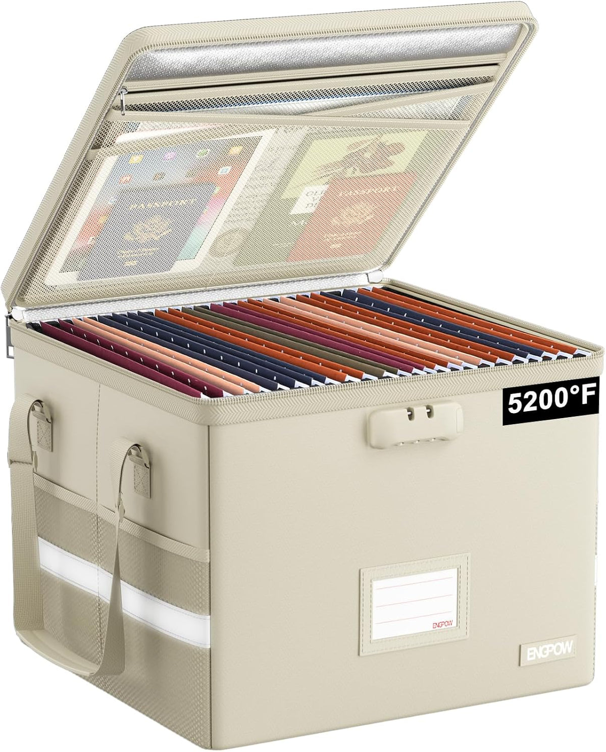 File Box with Lock,Fireproof Document Box with Zipper＆Pockets,Collapsible File Organizer Filing Storage Cabinet with Handle,Portable Home Office Safe for Hanging Letter/Legal Folder,Black