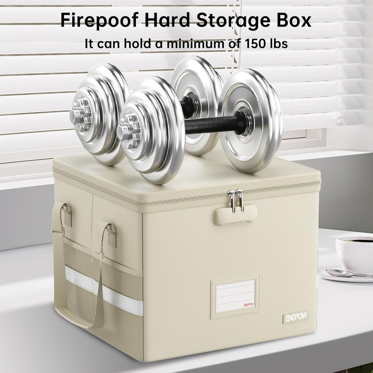 File Box with Lock,Fireproof Document Box with Zipper＆Pockets,Collapsible File Organizer Filing Storage Cabinet with Handle,Portable Home Office Safe for Hanging Letter/Legal Folder,Black