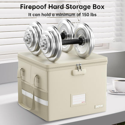 File Box with Lock,Fireproof Document Box with Zipper＆Pockets,Collapsible File Organizer Filing Storage Cabinet with Handle,Portable Home Office Safe for Hanging Letter/Legal Folder,Black