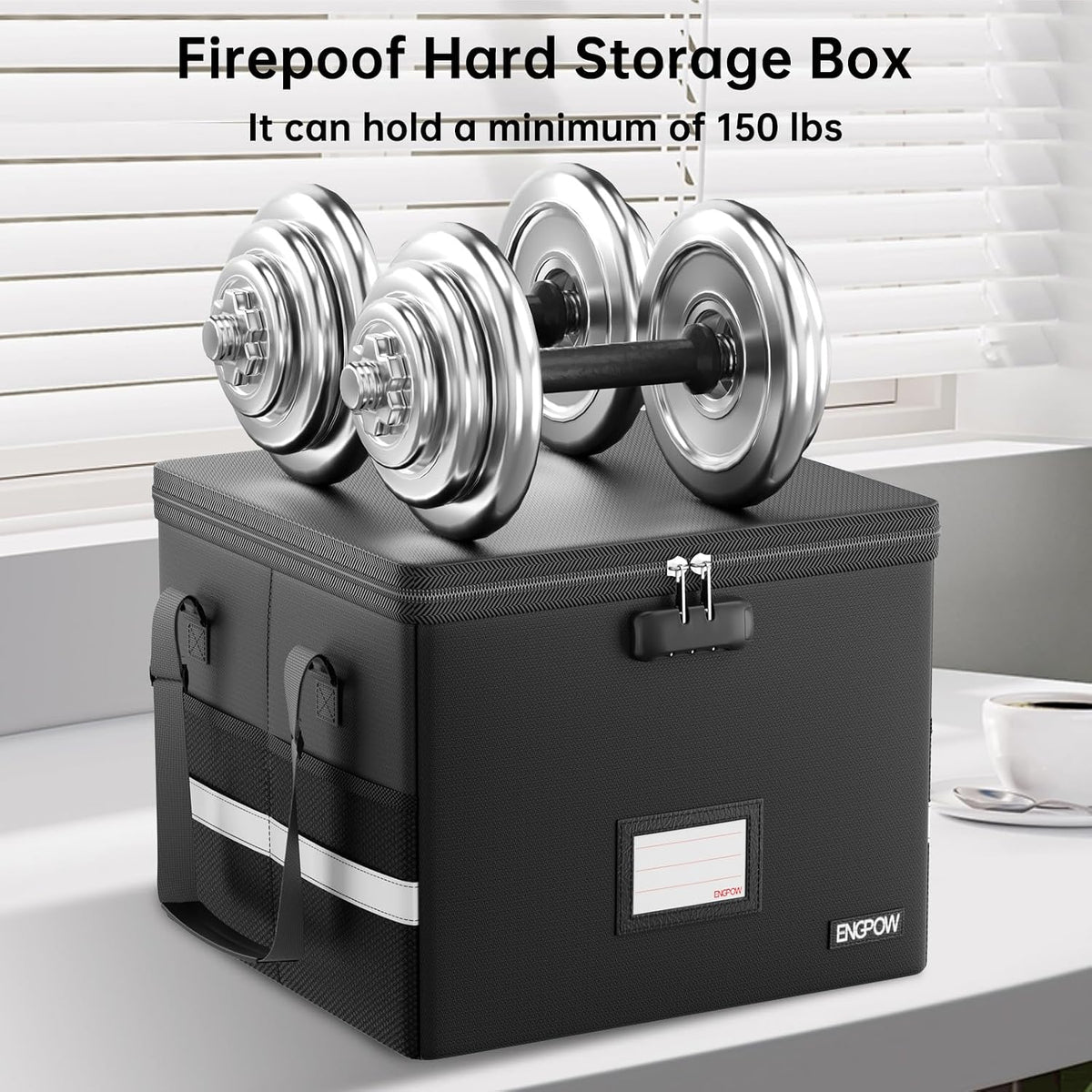 File Box with Lock,Fireproof Document Box with Zipper＆Pockets,Collapsible File Organizer Filing Storage Cabinet with Handle,Portable Home Office Safe for Hanging Letter/Legal Folder,Black