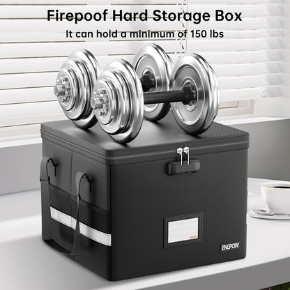 File Box with Lock,Fireproof Document Box with Zipper＆Pockets,Collapsible File Organizer Filing Storage Cabinet with Handle,Portable Home Office Safe for Hanging Letter/Legal Folder,Black