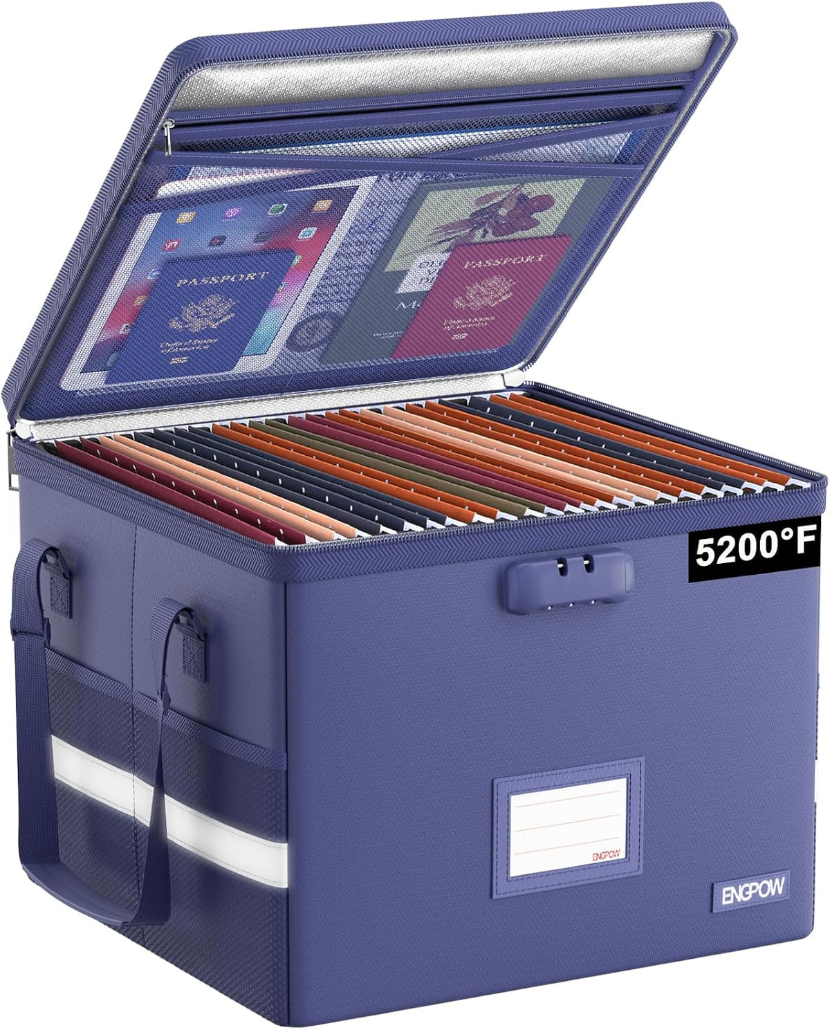 File Box with Lock,Fireproof Document Box with Zipper＆Pockets,Collapsible File Organizer Filing Storage Cabinet with Handle,Portable Home Office Safe for Hanging Letter/Legal Folder,Black