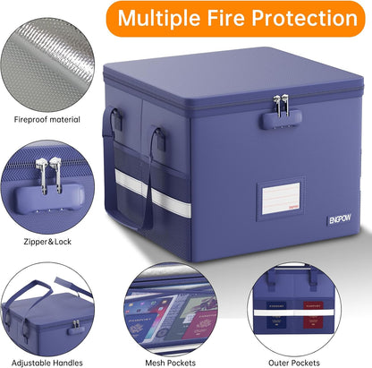 File Box with Lock,Fireproof Document Box with Zipper＆Pockets,Collapsible File Organizer Filing Storage Cabinet with Handle,Portable Home Office Safe for Hanging Letter/Legal Folder,Black