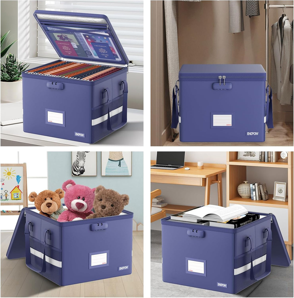 File Box with Lock,Fireproof Document Box with Zipper＆Pockets,Collapsible File Organizer Filing Storage Cabinet with Handle,Portable Home Office Safe for Hanging Letter/Legal Folder,Black