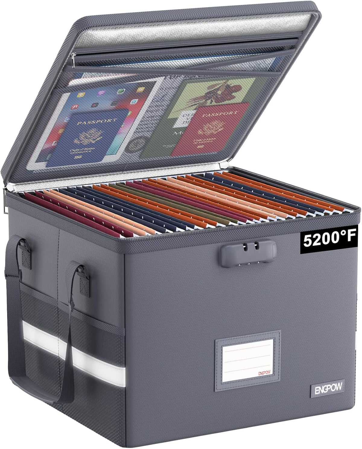 File Box with Lock,Fireproof Document Box with Zipper＆Pockets,Collapsible File Organizer Filing Storage Cabinet with Handle,Portable Home Office Safe for Hanging Letter/Legal Folder,Black