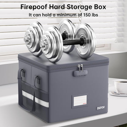 File Box with Lock,Fireproof Document Box with Zipper＆Pockets,Collapsible File Organizer Filing Storage Cabinet with Handle,Portable Home Office Safe for Hanging Letter/Legal Folder,Black