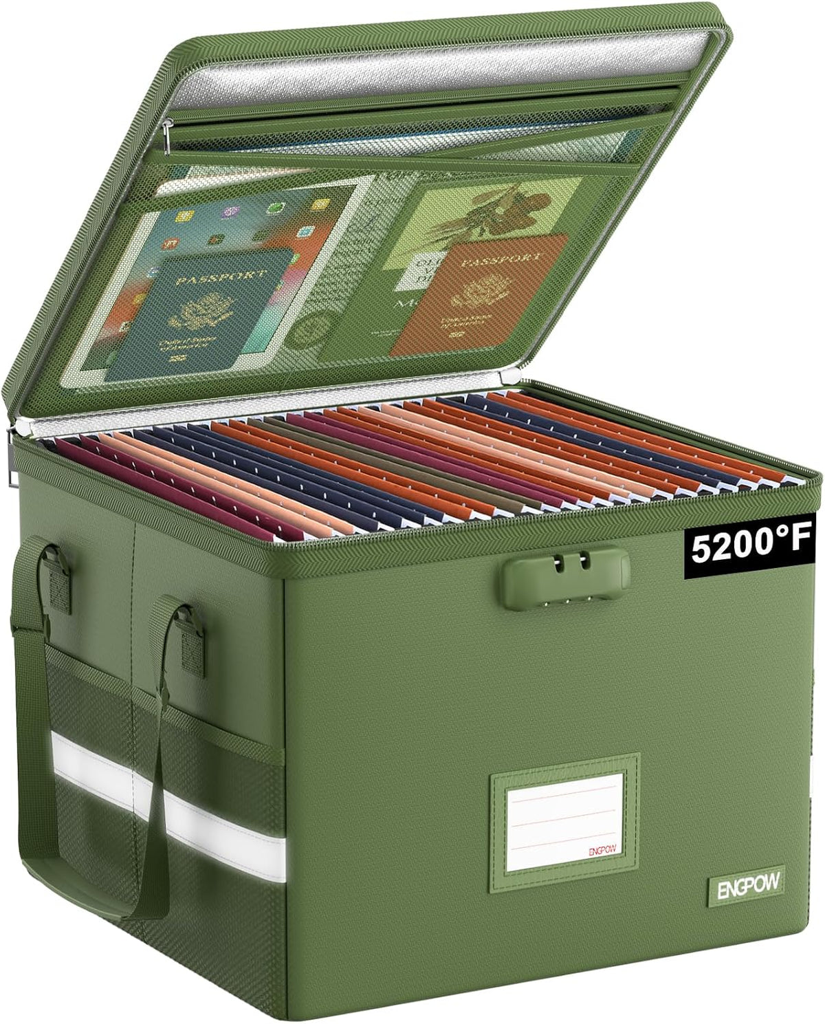 File Box with Lock,Fireproof Document Box with Zipper＆Pockets,Collapsible File Organizer Filing Storage Cabinet with Handle,Portable Home Office Safe for Hanging Letter/Legal Folder,Black