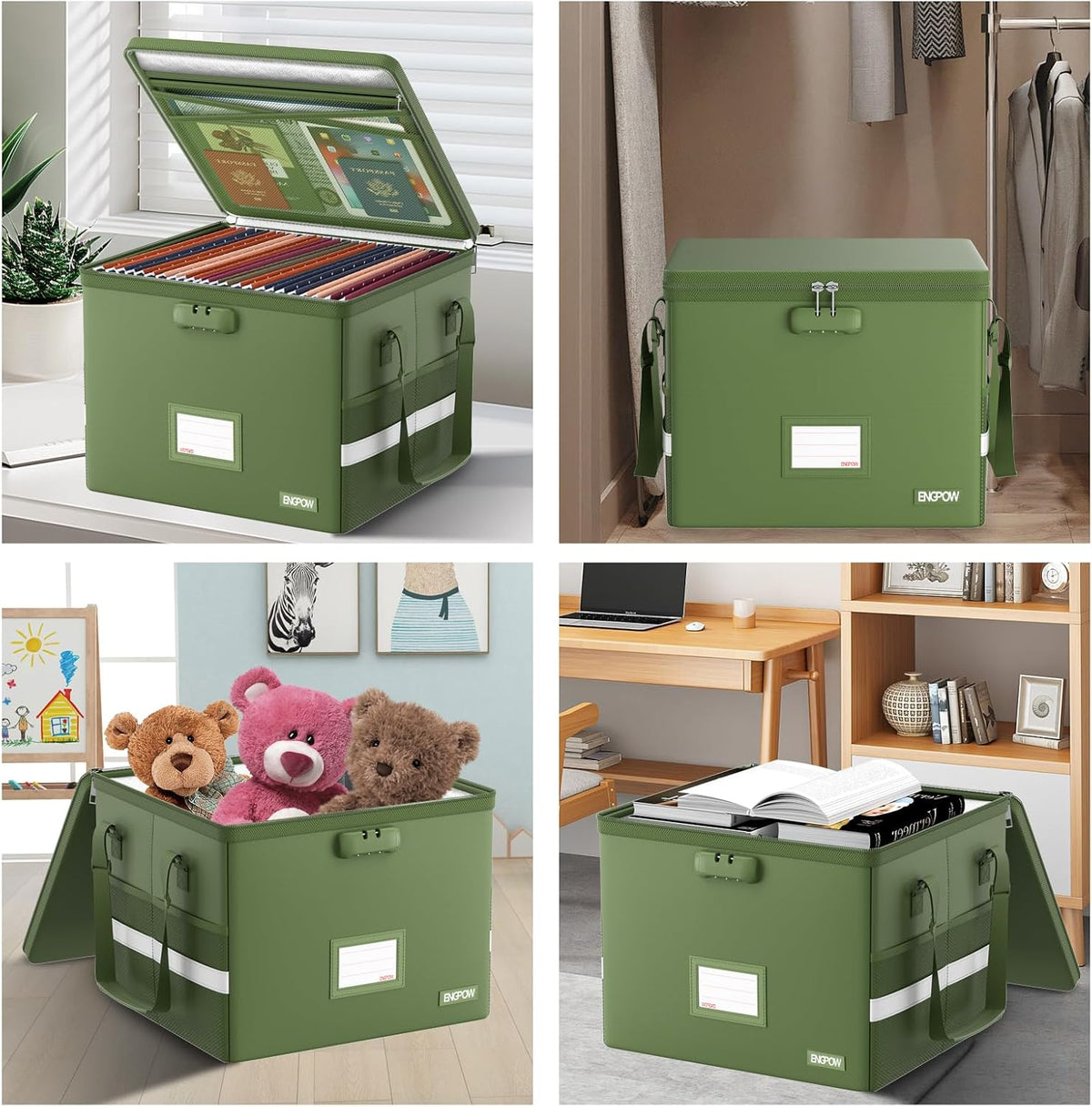 File Box with Lock,Fireproof Document Box with Zipper＆Pockets,Collapsible File Organizer Filing Storage Cabinet with Handle,Portable Home Office Safe for Hanging Letter/Legal Folder,Black