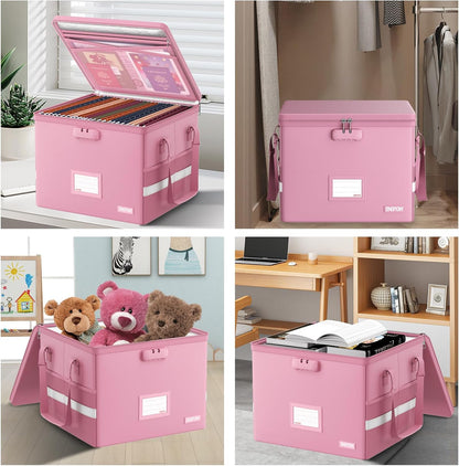 File Box with Lock,Fireproof Document Box with Zipper＆Pockets,Collapsible File Organizer Filing Storage Cabinet with Handle,Portable Home Office Safe for Hanging Letter/Legal Folder,Black
