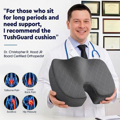 TushGuard Seat Cushion, Memory Foam Office Chair Cushion - Grey, Large