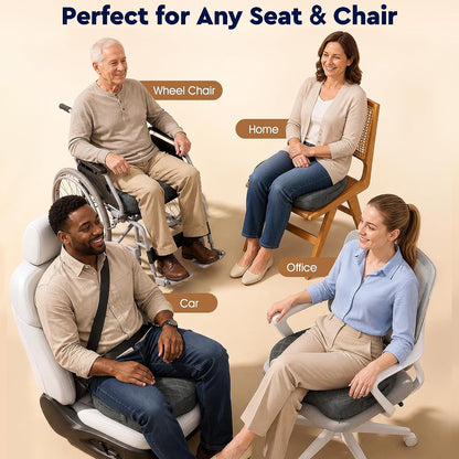 TushGuard Seat Cushion, Memory Foam Office Chair Cushion - Grey, Large