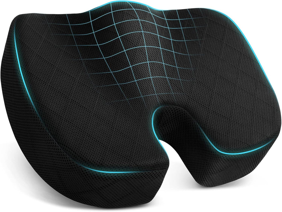 TushGuard Seat Cushion, Memory Foam Office Chair Cushion - Grey, Large