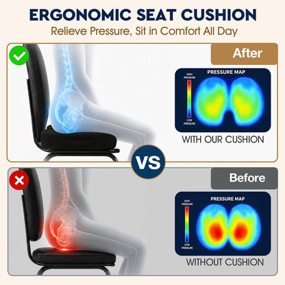 TushGuard Seat Cushion, Memory Foam Office Chair Cushion - Grey, Large