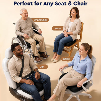 TushGuard Seat Cushion, Memory Foam Office Chair Cushion - Grey, Large