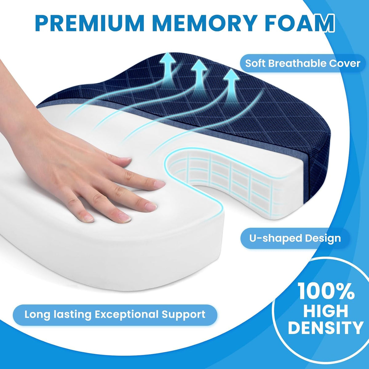 TushGuard Seat Cushion, Memory Foam Office Chair Cushion - Grey, Large