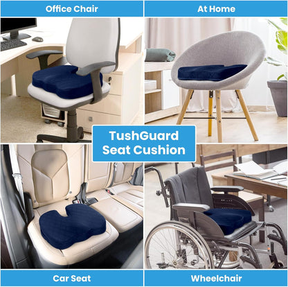 TushGuard Seat Cushion, Memory Foam Office Chair Cushion - Grey, Large