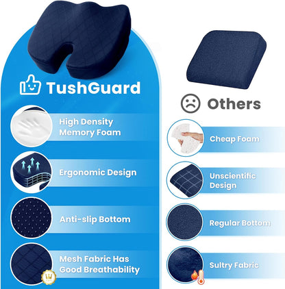 TushGuard Seat Cushion, Memory Foam Office Chair Cushion - Grey, Large