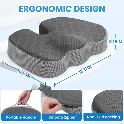 TushGuard Seat Cushion, Memory Foam Office Chair Cushion - Grey, Large