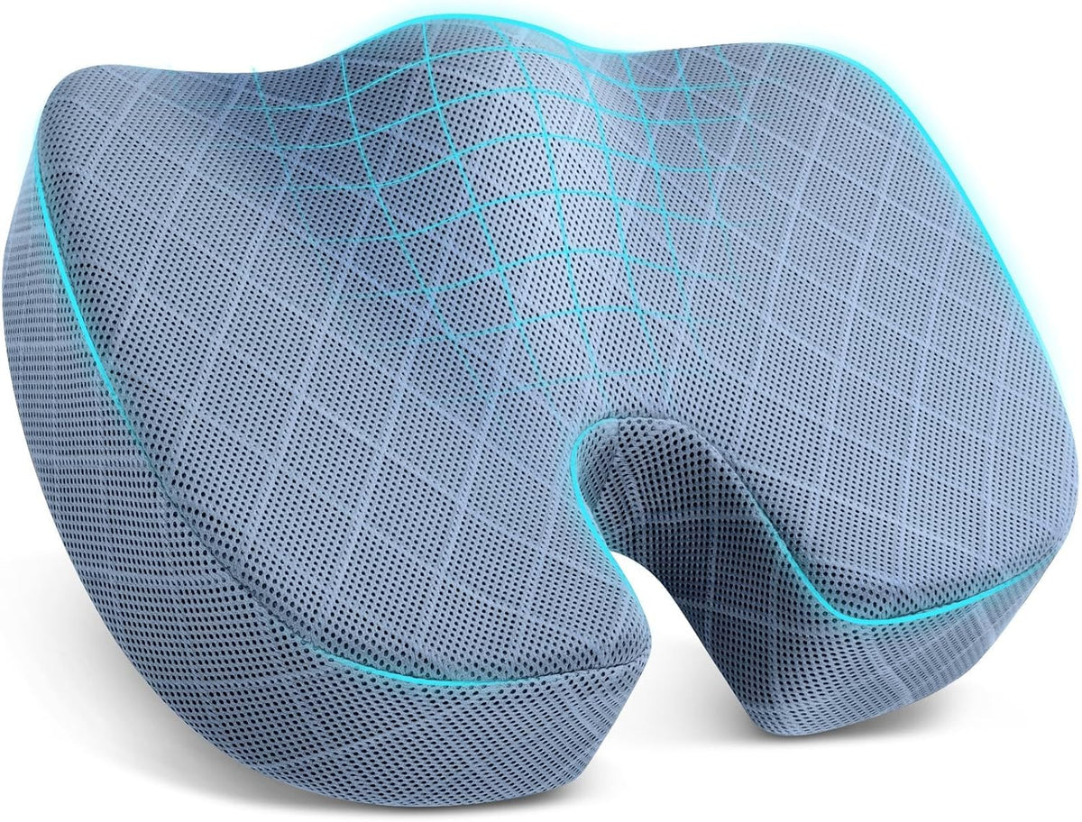 TushGuard Seat Cushion, Memory Foam Office Chair Cushion - Grey, Large