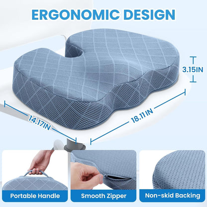 TushGuard Seat Cushion, Memory Foam Office Chair Cushion - Grey, Large