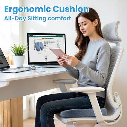 TushGuard Seat Cushion, Memory Foam Office Chair Cushion - Grey, Large
