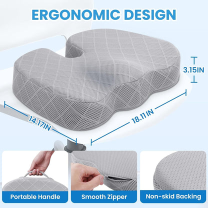 TushGuard Seat Cushion, Memory Foam Office Chair Cushion - Grey, Large