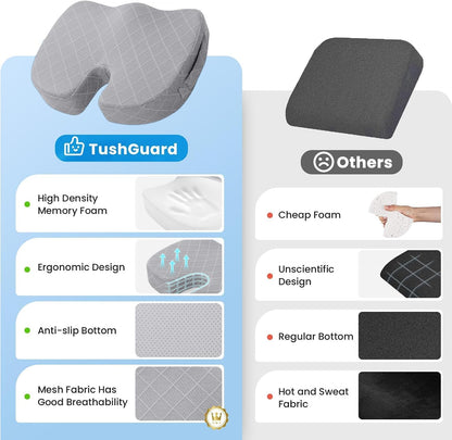 TushGuard Seat Cushion, Memory Foam Office Chair Cushion - Grey, Large