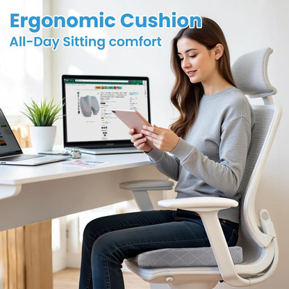 TushGuard Seat Cushion, Memory Foam Office Chair Cushion - Grey, Large