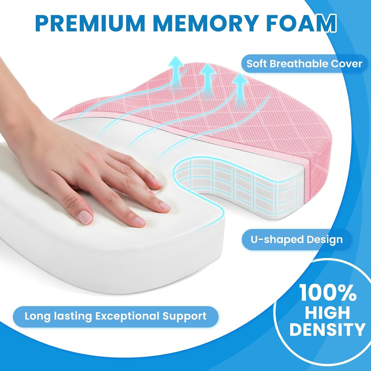 TushGuard Seat Cushion, Memory Foam Office Chair Cushion - Grey, Large