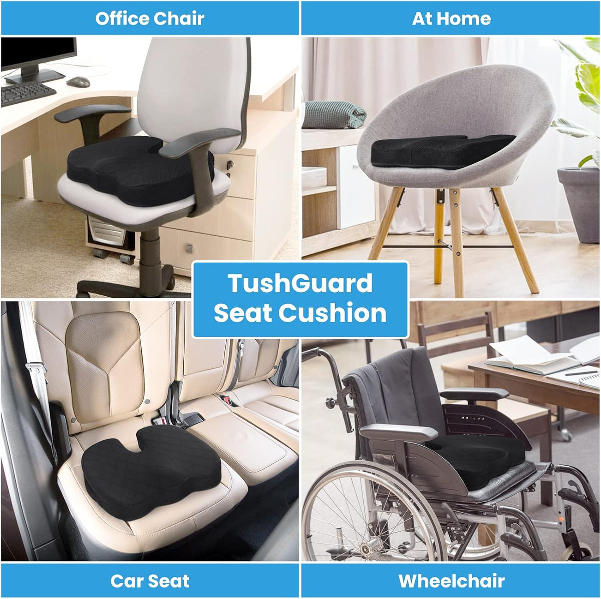 TushGuard Seat Cushion, Memory Foam Office Chair Cushion - Grey, Large