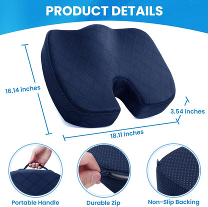 TushGuard Seat Cushion, Memory Foam Office Chair Cushion - Grey, Large