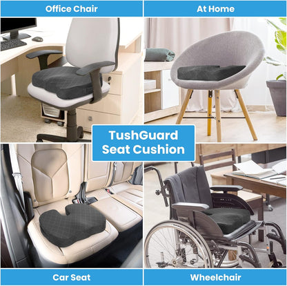 TushGuard Seat Cushion, Memory Foam Office Chair Cushion - Grey, Large