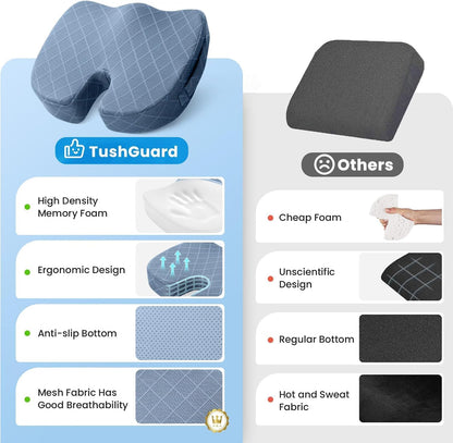 TushGuard Seat Cushion, Memory Foam Office Chair Cushion - Grey, Large