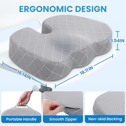 TushGuard Seat Cushion, Memory Foam Office Chair Cushion - Grey, Large