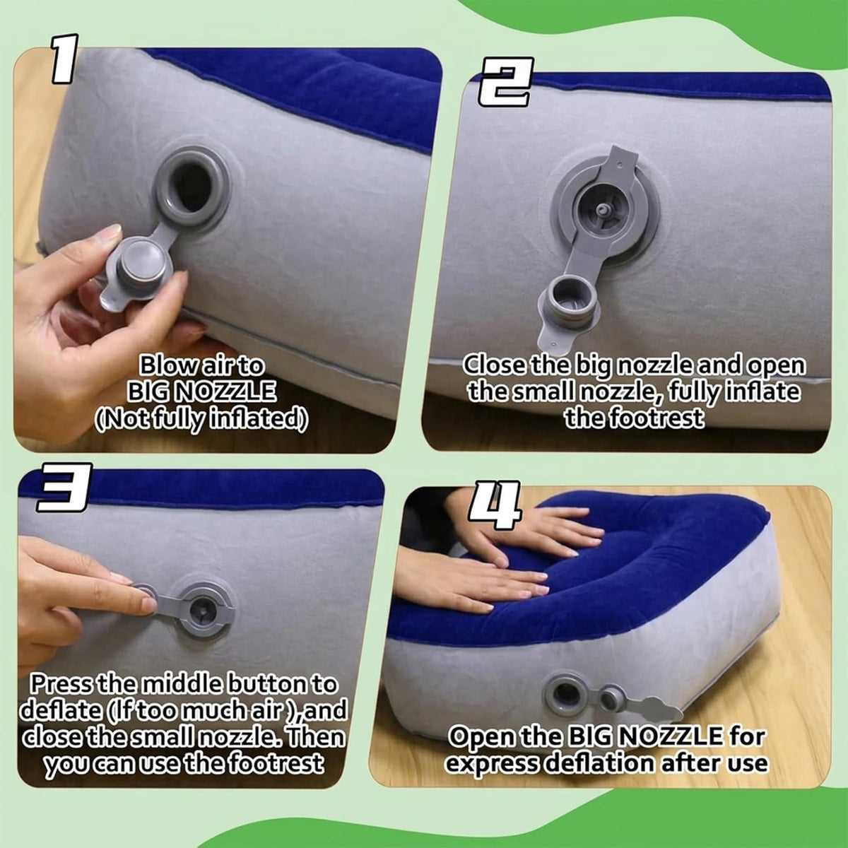 Inflatable Foot Rest for Airplane Travel, Portable Travel Foot Pillow for Office, Home Desk & Car, Adjustable Leg Rest for Economy Flight Comfort(2Pcs)