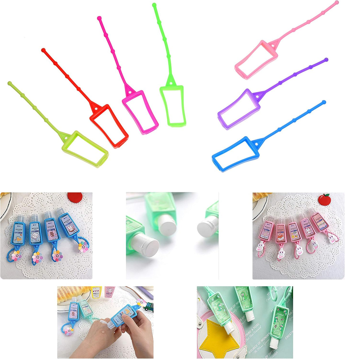 7x Silicone Hand Sanitizer Protective Cases (empty) - Soft Smooth Holders for 30ML Bottles - Comes with Soft Adjustable Loops for Backpacks, Keychains - Use for Travel, Home