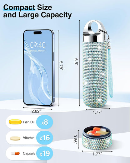 Metal Travel Pill Organizer, Portable Waterproof Weekly Pill Box, Large Aluminum Alloy Container, BPA Free 7 Day Daily Medicine Organizer Holder for Vitamin, Fish Oil, Supplement