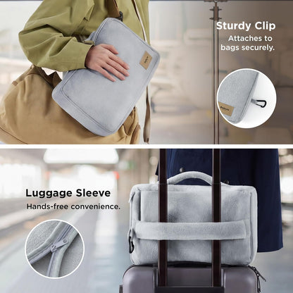 Travel Blanket Set with Inflatable Neck Pillow and Eye Mask, Grey