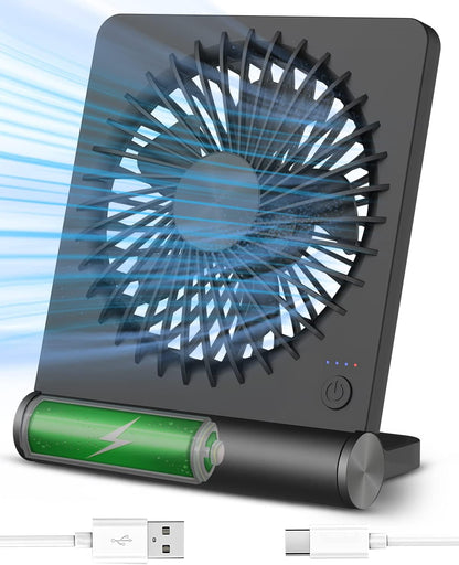 Desk Fan, Rechargeable Battery Operated, 3 Speeds Ultra Quiet Strong Wind