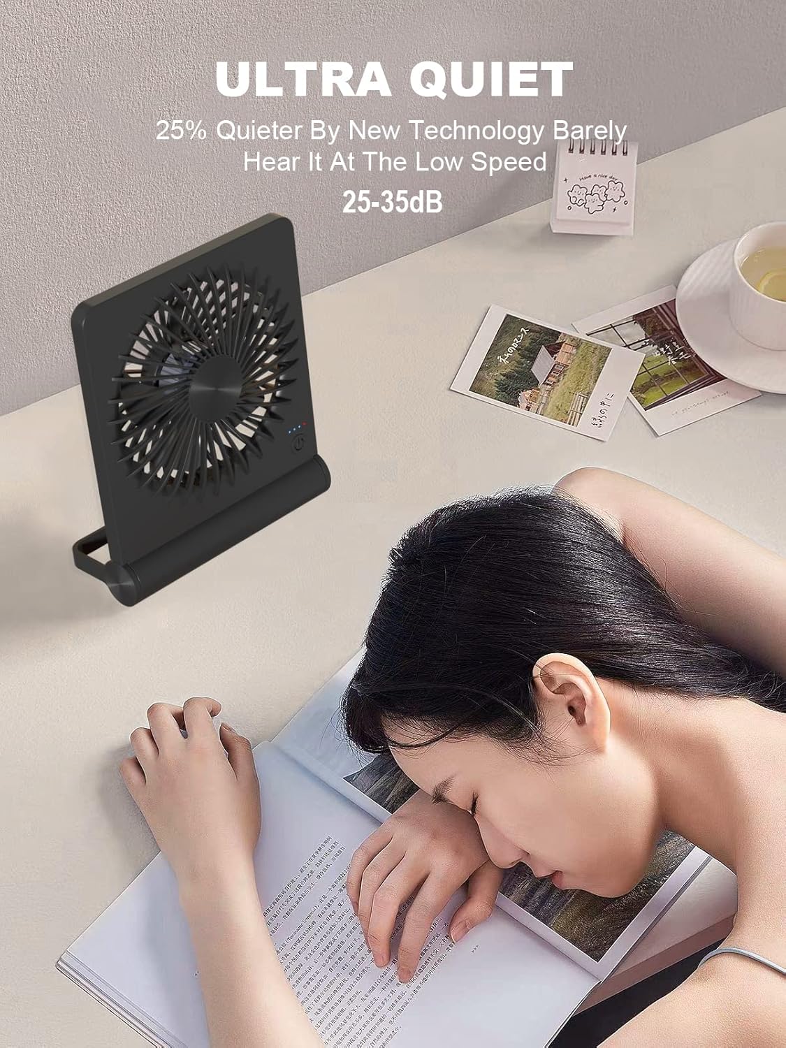 Desk Fan, Rechargeable Battery Operated, 3 Speeds Ultra Quiet Strong Wind