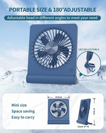 Desk Fan, Rechargeable Battery Operated, 3 Speeds Ultra Quiet Strong Wind