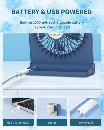 Desk Fan, Rechargeable Battery Operated, 3 Speeds Ultra Quiet Strong Wind