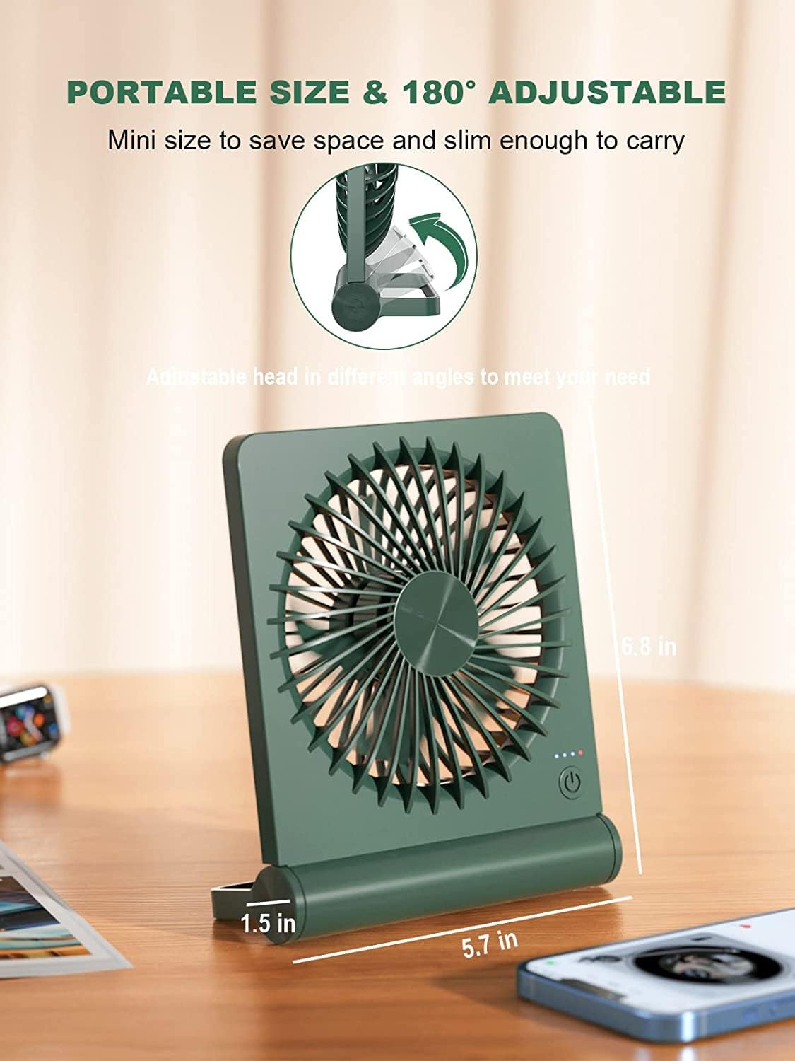 Desk Fan, Rechargeable Battery Operated, 3 Speeds Ultra Quiet Strong Wind