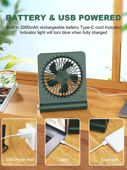 Desk Fan, Rechargeable Battery Operated, 3 Speeds Ultra Quiet Strong Wind