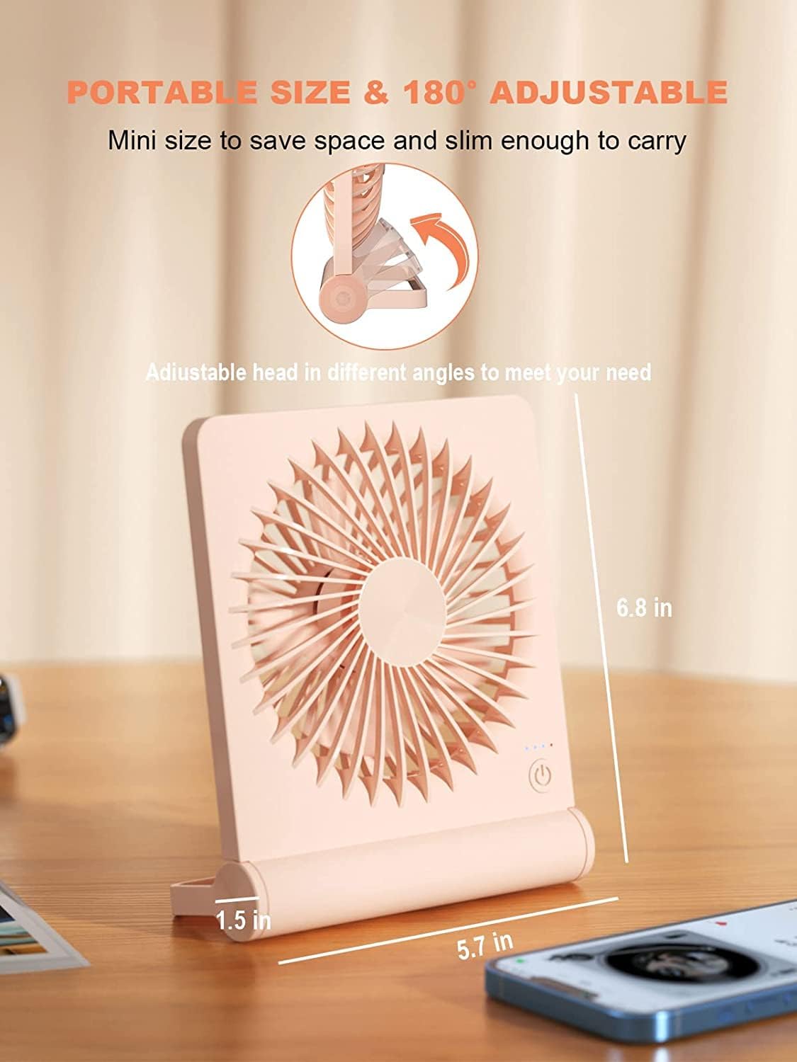 Desk Fan, Rechargeable Battery Operated, 3 Speeds Ultra Quiet Strong Wind